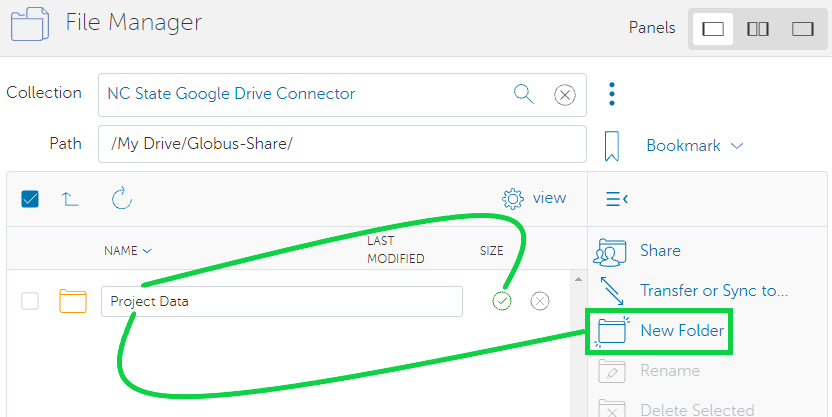 Globus Google Drive create new folder
