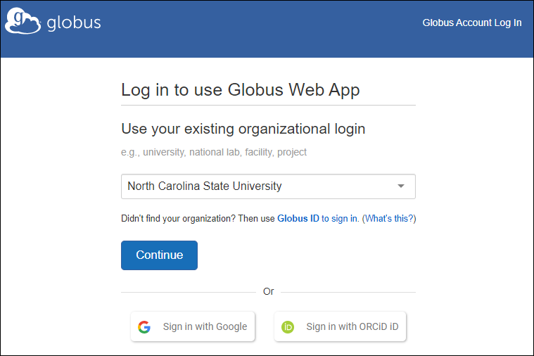 Globus select organization