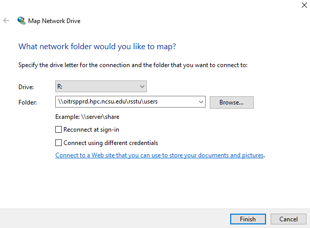 Map Network Drive dialog box